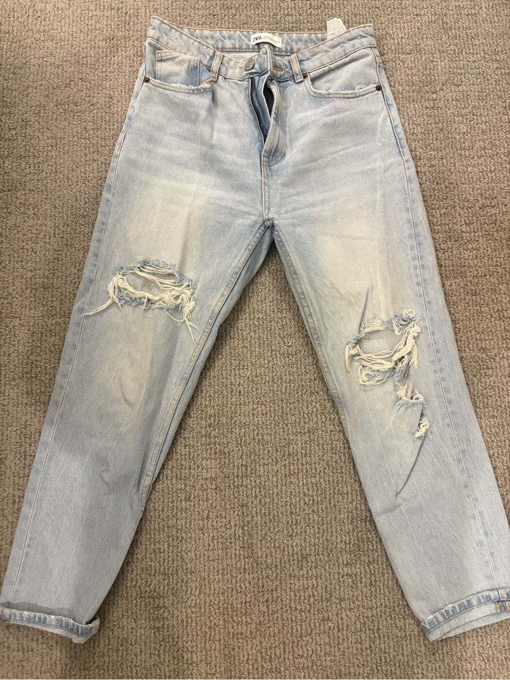 Zara Light Blue Distressed Relaxed Jeans